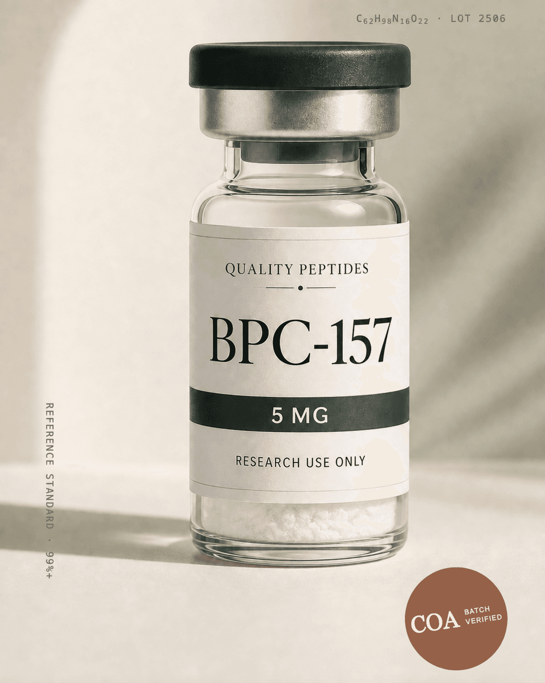 Quality Peptides BPC-157 5 MG research vial with batch verification