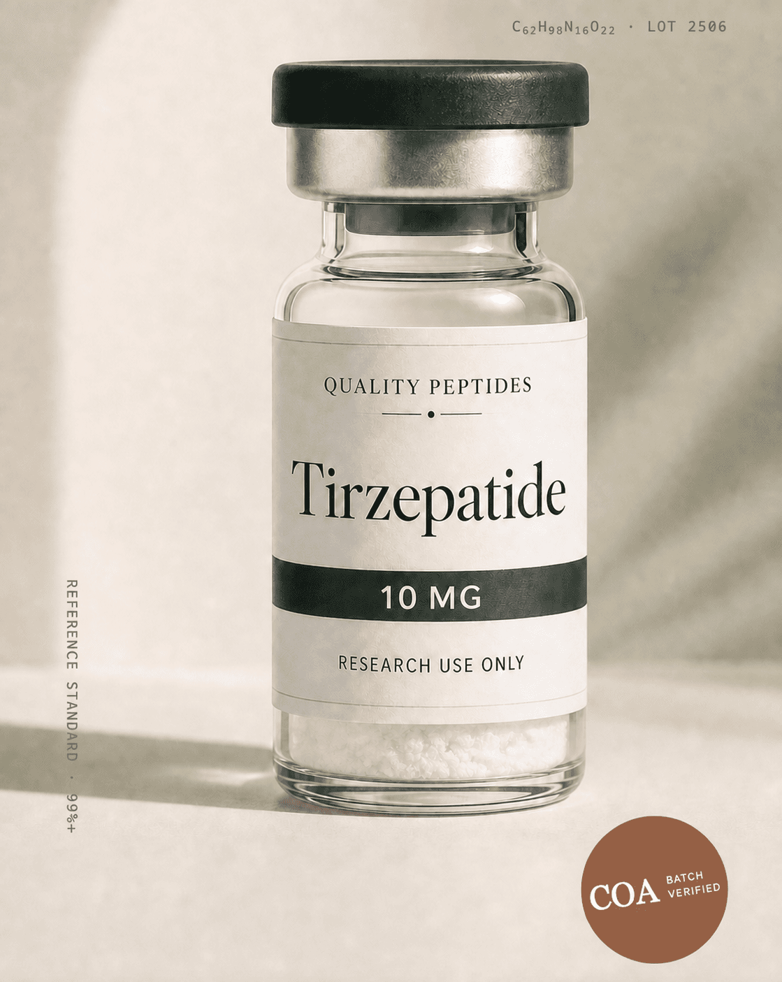 Tirzepatide 10 MG Quality Peptides research vial